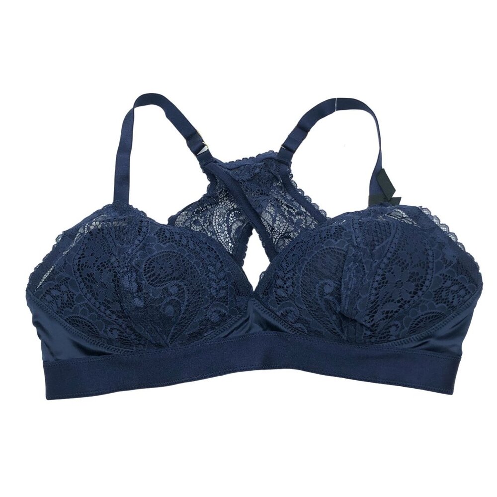 Aerie Lace Wireless Bra Real Power Push Up Paisley Navy Blue 36D